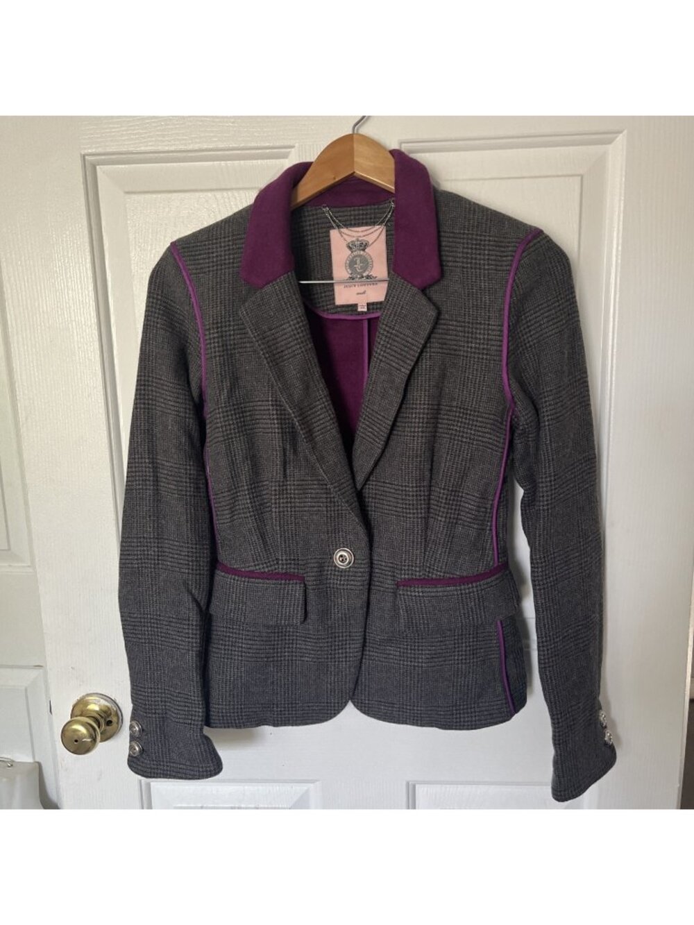 Juicy Couture Small Blazer Jacket Equestrian Style Button Glam Blazer Wool Blend